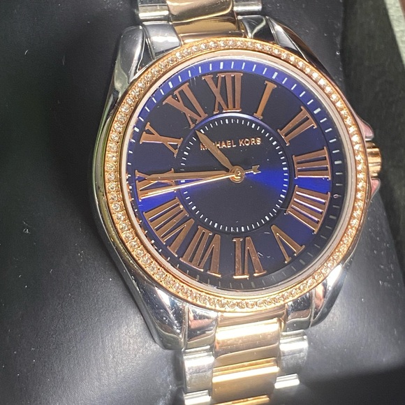 Amazing Michael Kors Blue Kacey Two Tone Sundial Timepiece. - Picture 2 of 6